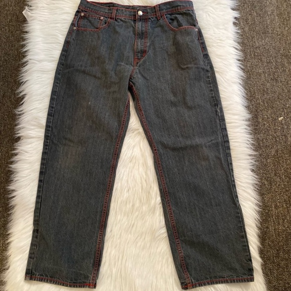 Akademiks Jeans Mens Size 38X32 Black Zip Baggy Flaws